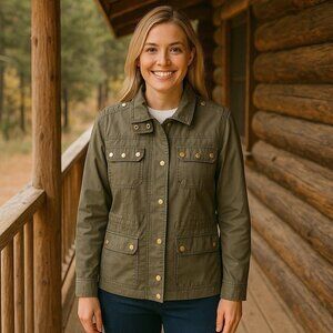 Caslon Coated‎ Moto Jacket Olive Green Outdoors Utility Equestrian XS